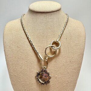 Silver Plated Sun Pendant Round Wheat Link Chain Necklace Size 20" Length